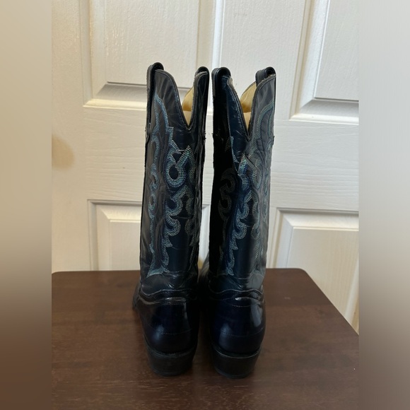 Je-Ver Cowboy Boots Men's 9.5 Leather Embroidered Western Pointed Navy Boots - Picture 6 of 16